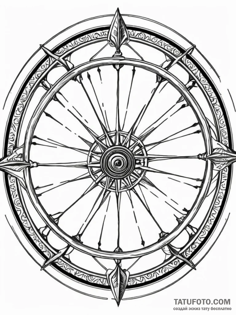 A classic bicycle wheel, movement,, ink illus... - эскиз тату (№1752582243_0, 15.07.2025 12:24) — Tatufoto.com
