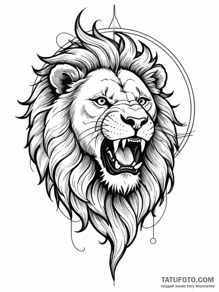 Angelic lion roaring at eclipse, concept art... - эскиз тату (№1752582582_0, 15.07.2025 12:29) — Tatufoto.com