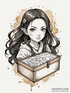 Nezuko in her box from demon slayer, tattoo d... - эскиз тату (№1752582836_0, 15.07.2025 12:33) — Tatufoto.com