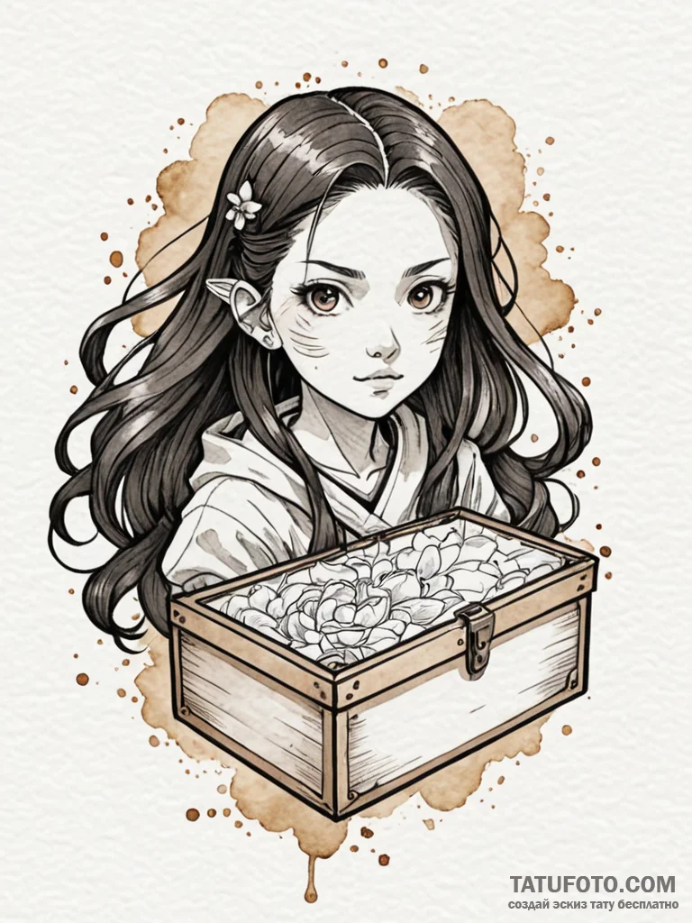 Nezuko in her box from demon slayer, tattoo d... - эскиз тату (№1752582836_0, 15.07.2025 12:33) — Tatufoto.com
