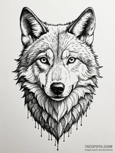 Ashen wolf with burned fur, ink illustration... - эскиз тату (№1752586937_0, 15.07.2025 13:42) — Tatufoto.com