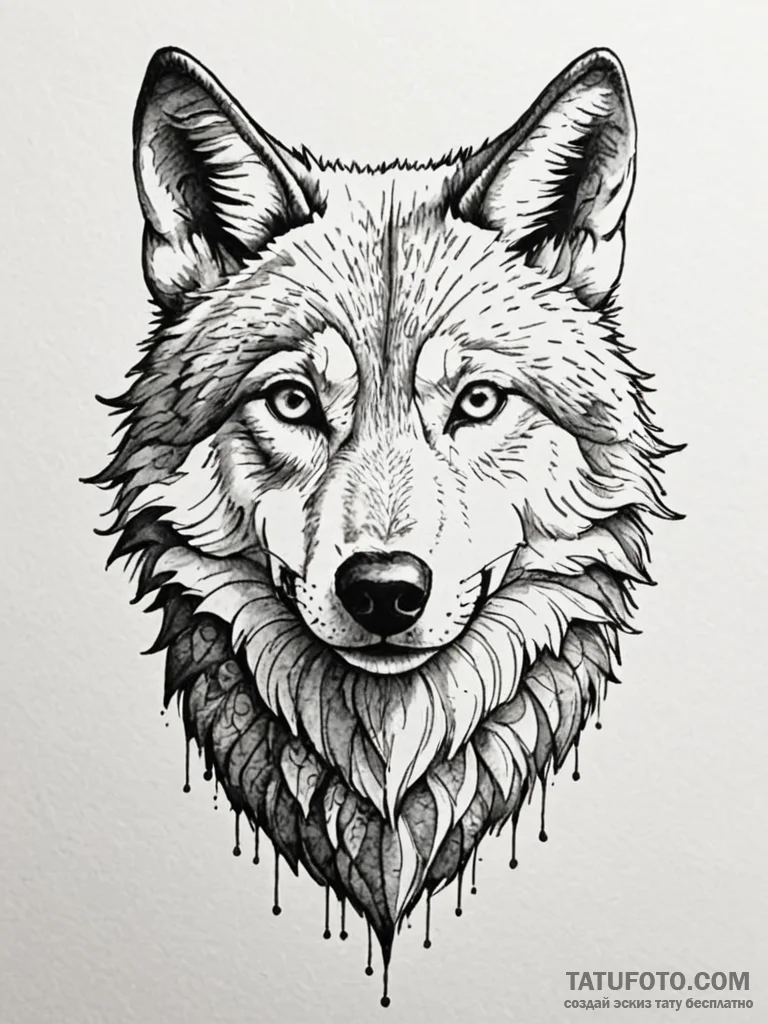 Ashen wolf with burned fur, ink illustration... - эскиз тату (№1752586937_0, 15.07.2025 13:42) — Tatufoto.com