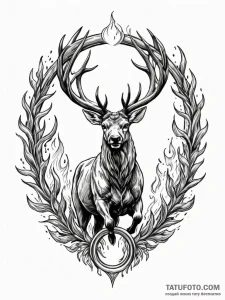 Burning stag leaping through ring of fire, ta... - эскиз тату (№1752587965_0, 15.07.2025 13:59) — Tatufoto.com