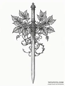 Baroque dagger wrapped in ivy, tattoo sketch... - эскиз тату (№1752588218_0, 15.07.2025 14:03) — Tatufoto.com