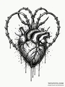 Barbed wire wrapped around a bleeding heart,... - эскиз тату (№1752588303_0, 15.07.2025 14:05) — Tatufoto.com