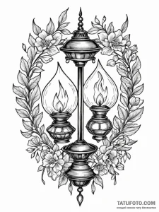 Lantern burning with twin flames, tattoo line... - эскиз тату (№1752588900_0, 15.07.2025 14:15) — Tatufoto.com