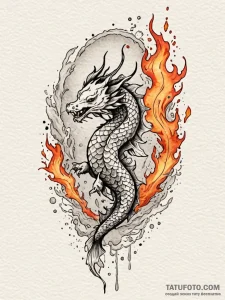 Koi dragon with flaming fins, ink illustratio... - эскиз тату (№1752588985_0, 15.07.2025 14:16) — Tatufoto.com