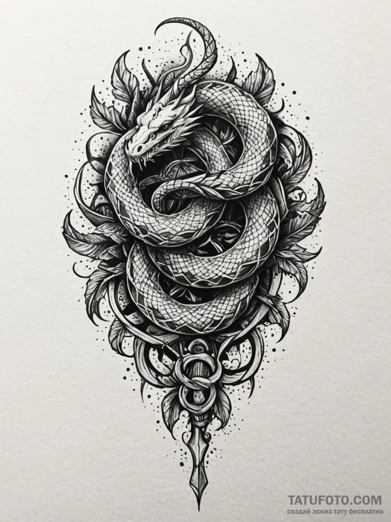 Dark mist serpent entwining blade, artistic t... - эскиз тату (№1752589156_0, 15.07.2025 14:19) — Tatufoto.com