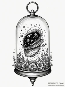 Bell jar containing a miniature, dying galaxy... - эскиз тату (№1752589583_0, 15.07.2025 14:26) — Tatufoto.com
