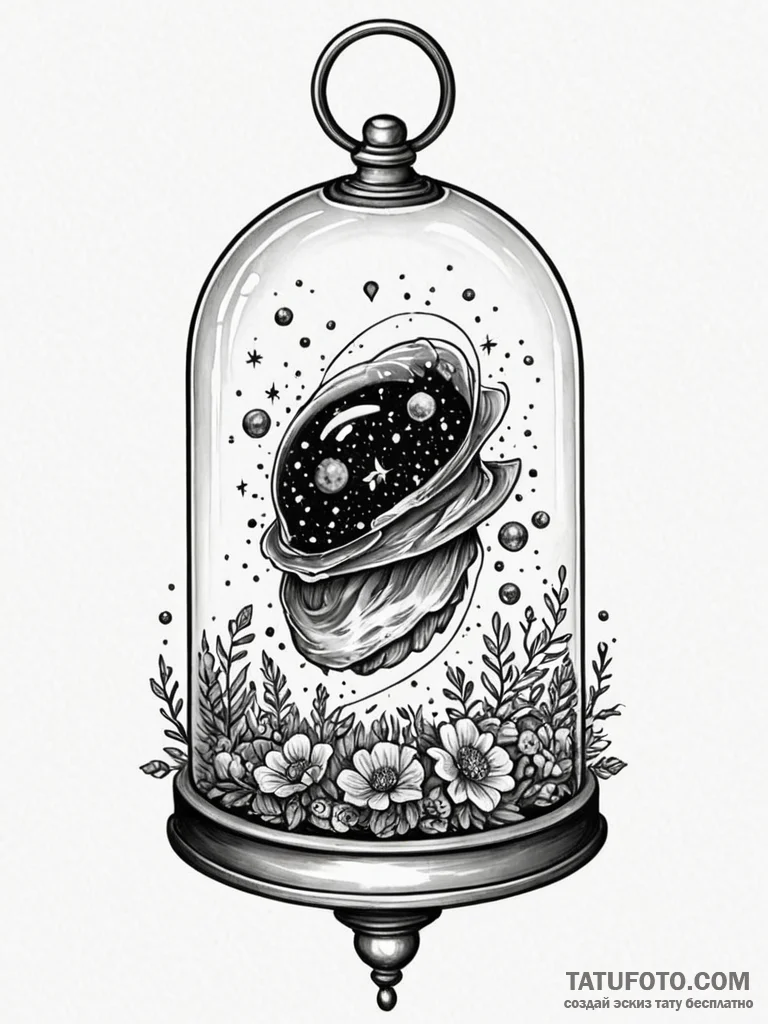 Bell jar containing a miniature, dying galaxy... - эскиз тату (№1752589583_0, 15.07.2025 14:26) — Tatufoto.com