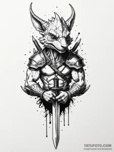 Kobold warrior gripping dagger, ink illustrat... - эскиз тату (№1752589668_0, 15.07.2025 14:27) — Tatufoto.com