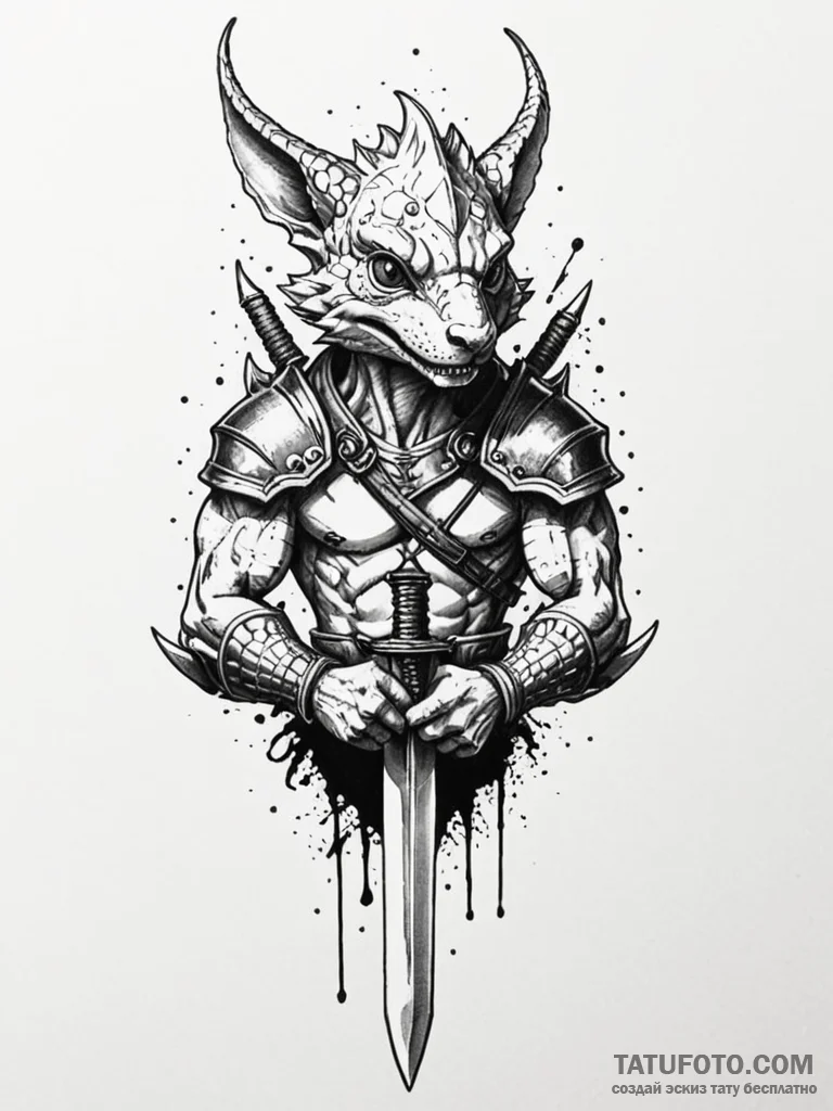 Kobold warrior gripping dagger, ink illustrat... - эскиз тату (№1752589668_0, 15.07.2025 14:27) — Tatufoto.com