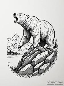 Arctic bear roaring on cliff, ink illustratio... - эскиз тату (№1752589753_0, 15.07.2025 14:29) — Tatufoto.com