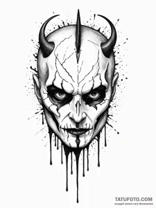 Cracked mask bleeding shadows, ink illustrati... - эскиз тату (№1752589838_0, 15.07.2025 14:30) — Tatufoto.com