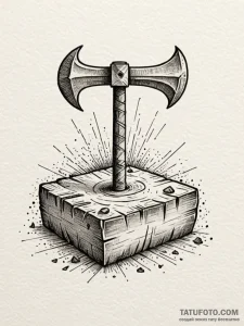 Executioner's axe, chipped and stained, resti... - эскиз тату (№1752590008_0, 15.07.2025 14:33) — Tatufoto.com