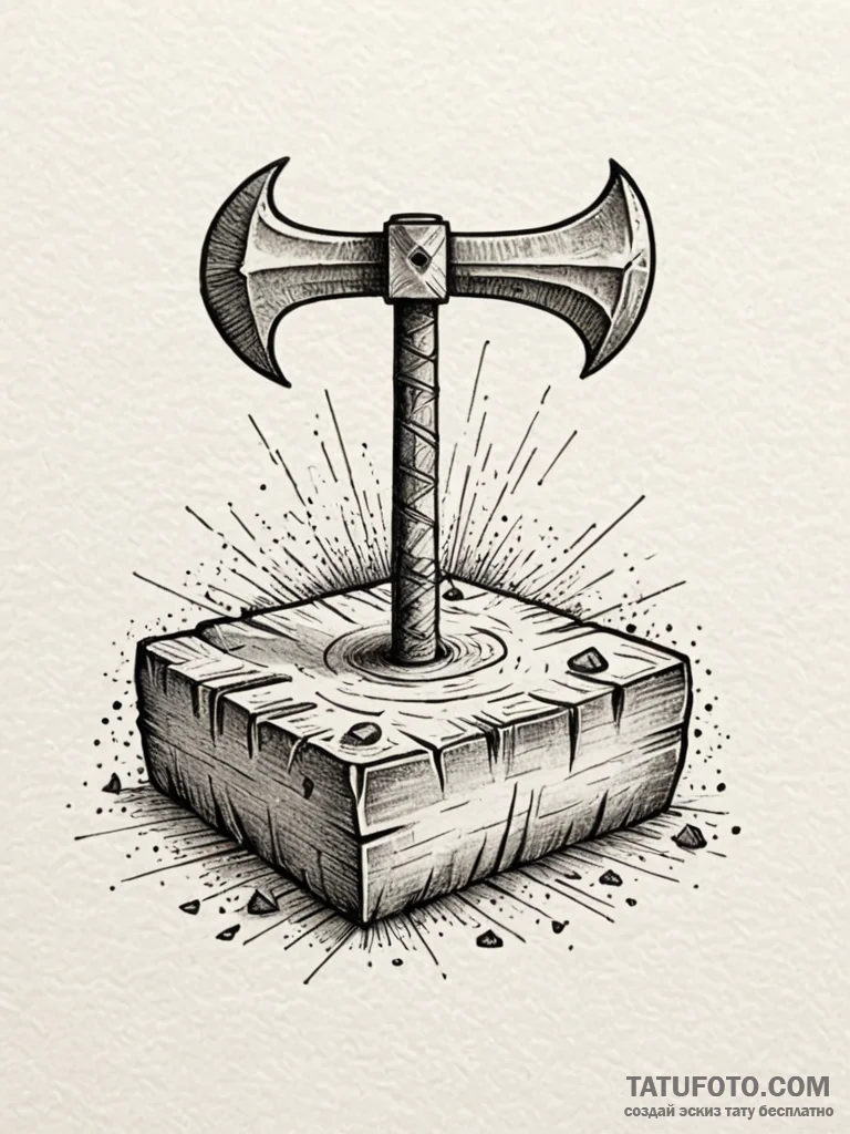 Executioner's axe, chipped and stained, resti... - эскиз тату (№1752590008_0, 15.07.2025 14:33) — Tatufoto.com