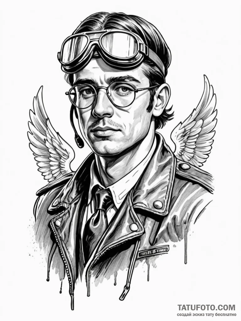 World war ii pilot's leather jacket and goggl... - эскиз тату (№1752590693_0, 15.07.2025 14:44) — Tatufoto.com
