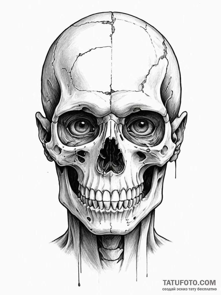 A half-human, half-skeleton face - эскиз тату (№1752591207_0, 15.07.2025 14:53) — Tatufoto.com