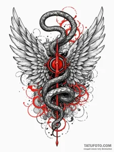 Angel snake with feathered wings, tattoo sket... - эскиз тату (№1752591291_0, 15.07.2025 14:54) — Tatufoto.com
