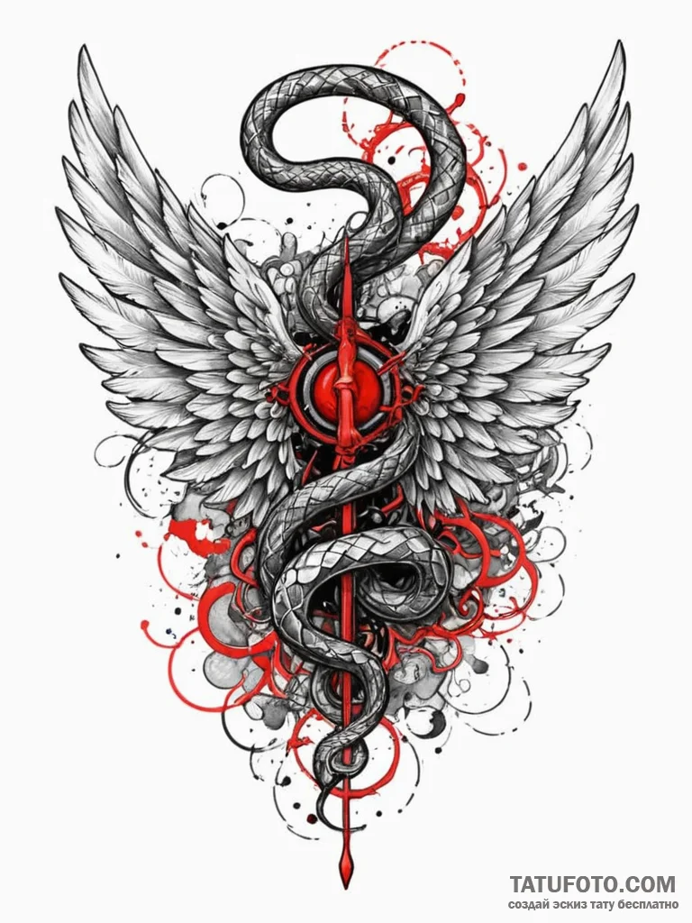 Angel snake with feathered wings, tattoo sket... - эскиз тату (№1752591291_0, 15.07.2025 14:54) — Tatufoto.com