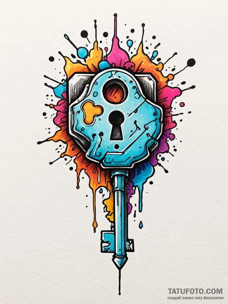 Key turning in bone lock, concept art for tat... - эскиз тату (№1752592546_0, 15.07.2025 15:15) — Tatufoto.com