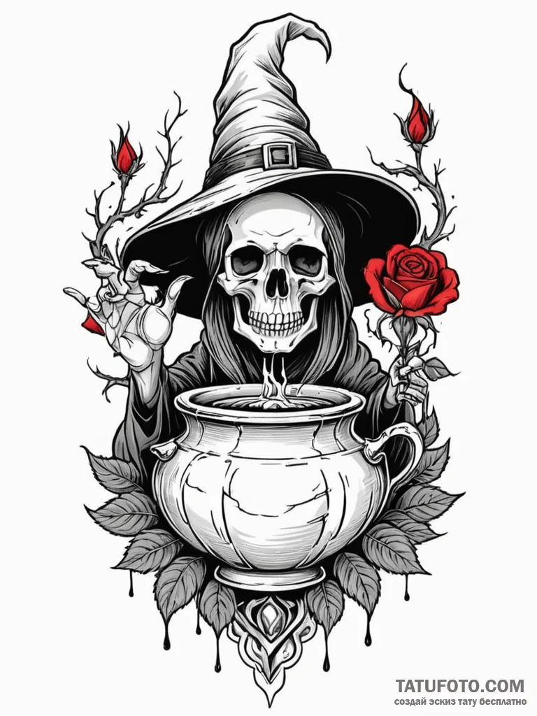 Gnarled hand of a witch brewing a potion, con... - эскиз тату (№1752592630_0, 15.07.2025 15:17) — Tatufoto.com