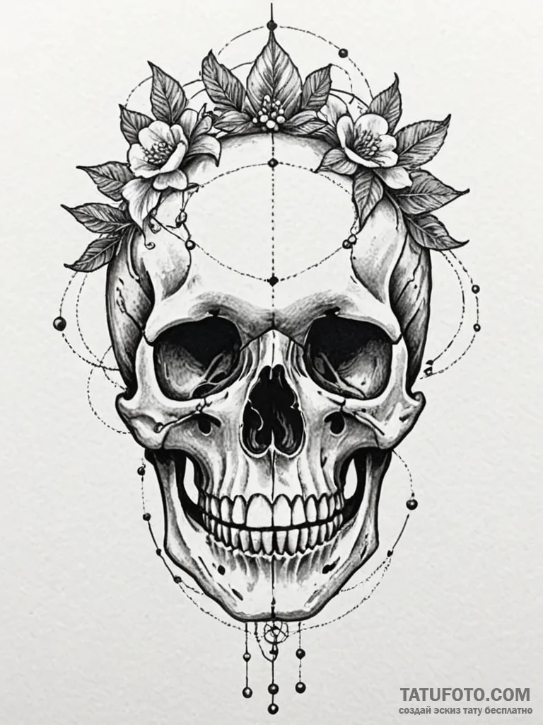 Quartz crystal growing from skull, tattoo dra... - эскиз тату (№1752592715_0, 15.07.2025 15:18) — Tatufoto.com