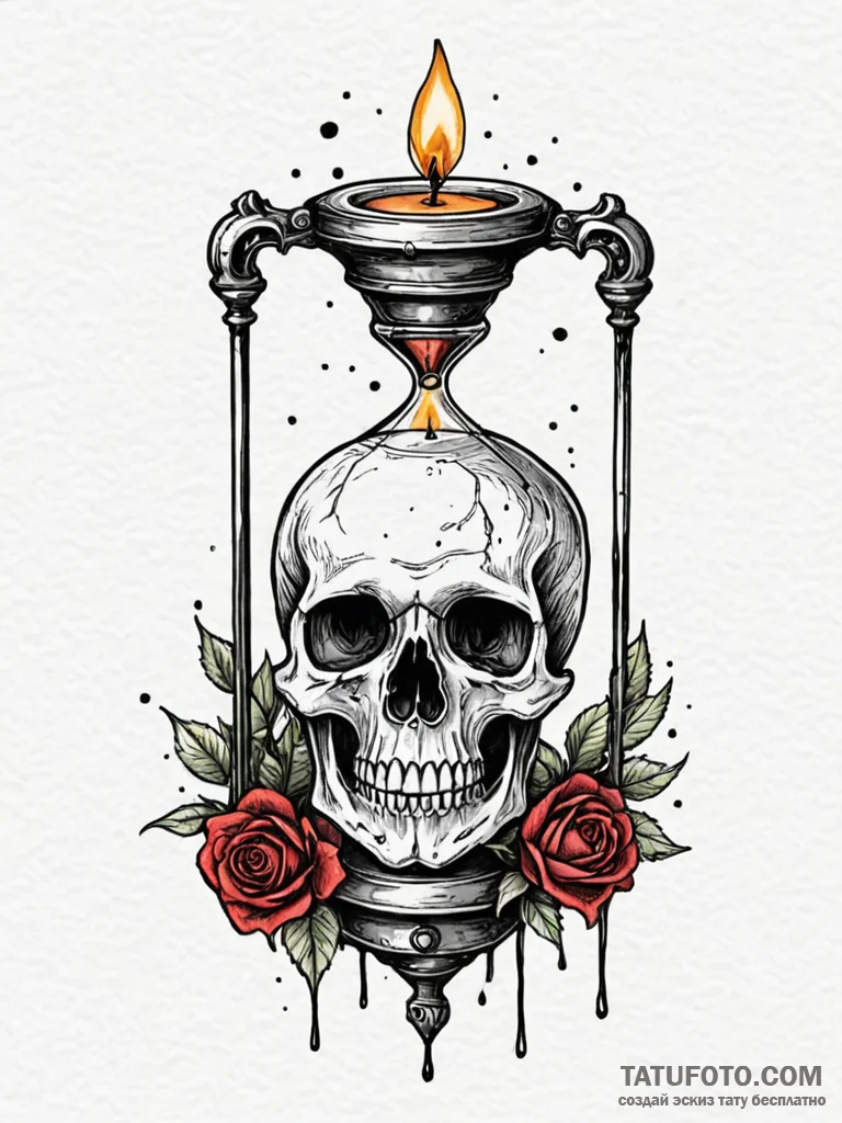 A memento mori still life (skull, hourglass,... - эскиз тату (№1752593831_0, 15.07.2025 15:37) — Tatufoto.com