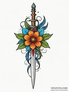 Dagger within thorned bloom, tattoo line art,... - эскиз тату (№1752596284_0, 15.07.2025 16:18) — Tatufoto.com