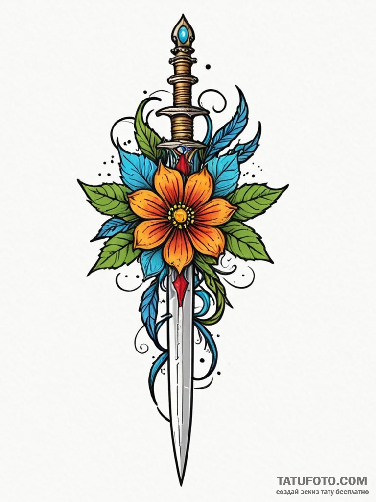 Dagger within thorned bloom, tattoo line art,... - эскиз тату (№1752596284_0, 15.07.2025 16:18) — Tatufoto.com