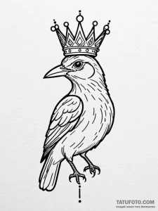 A whimsical bird with a tiny crown, regal,, t... - эскиз тату (№1752596368_0, 15.07.2025 16:19) — Tatufoto.com