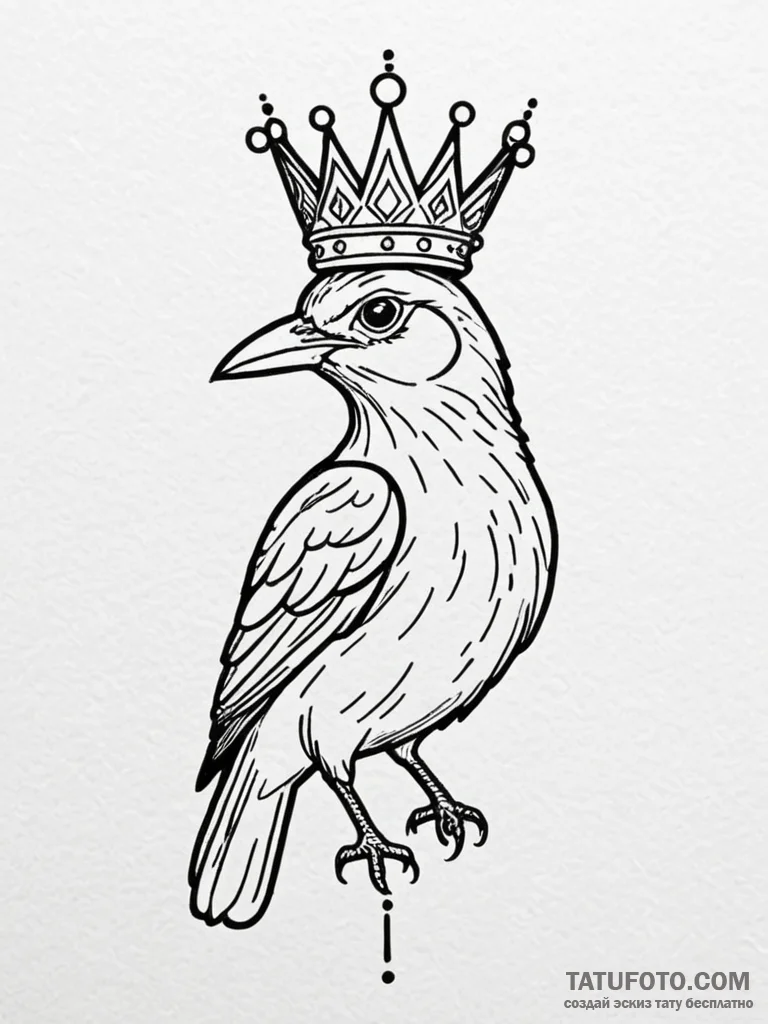 A whimsical bird with a tiny crown, regal,, t... - эскиз тату (№1752596368_0, 15.07.2025 16:19) — Tatufoto.com