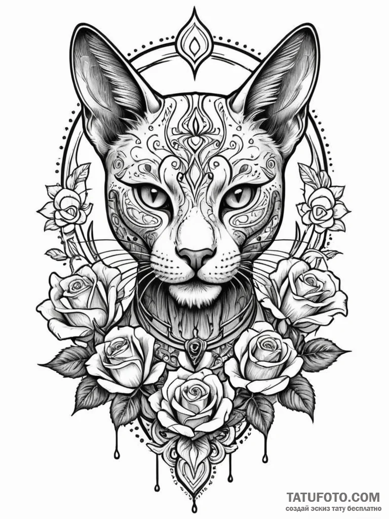 Bastet, artistic tattoo sketch, on a clean wh... - эскиз тату (№1752596453_0, 15.07.2025 16:20) — Tatufoto.com