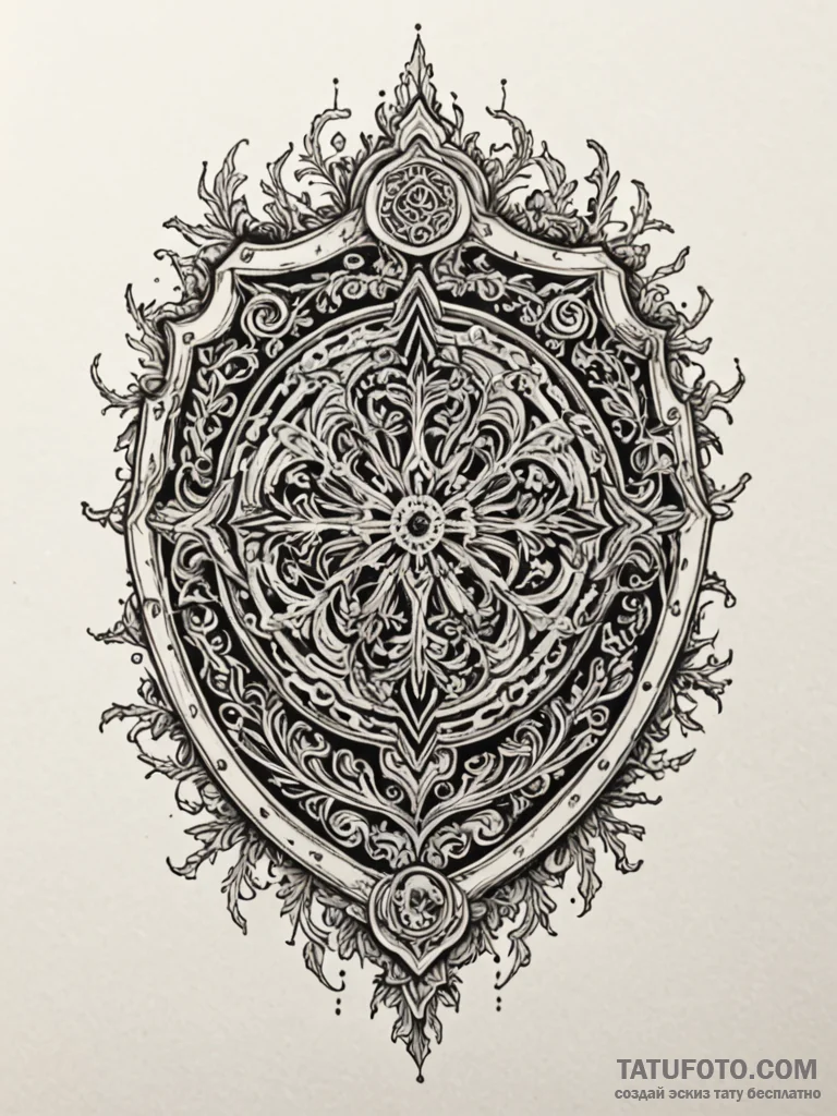 Lichen creeping across shield, tattoo drawing... - эскиз тату (№1752596622_0, 15.07.2025 16:23) — Tatufoto.com