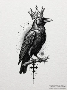 Clawed raven perched on crown, tattoo line ar... - эскиз тату (№1752596704_0, 15.07.2025 16:25) — Tatufoto.com