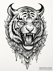 Gladiator's helmet with a tiger's snarl, tatt... - эскиз тату (№1752597056_0, 15.07.2025 16:30) — Tatufoto.com