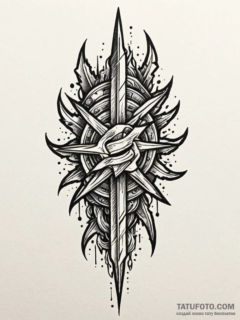 Apocalyptic blade with jagged edge, tattoo fl... - эскиз тату (№1752597223_0, 15.07.2025 16:33) — Tatufoto.com