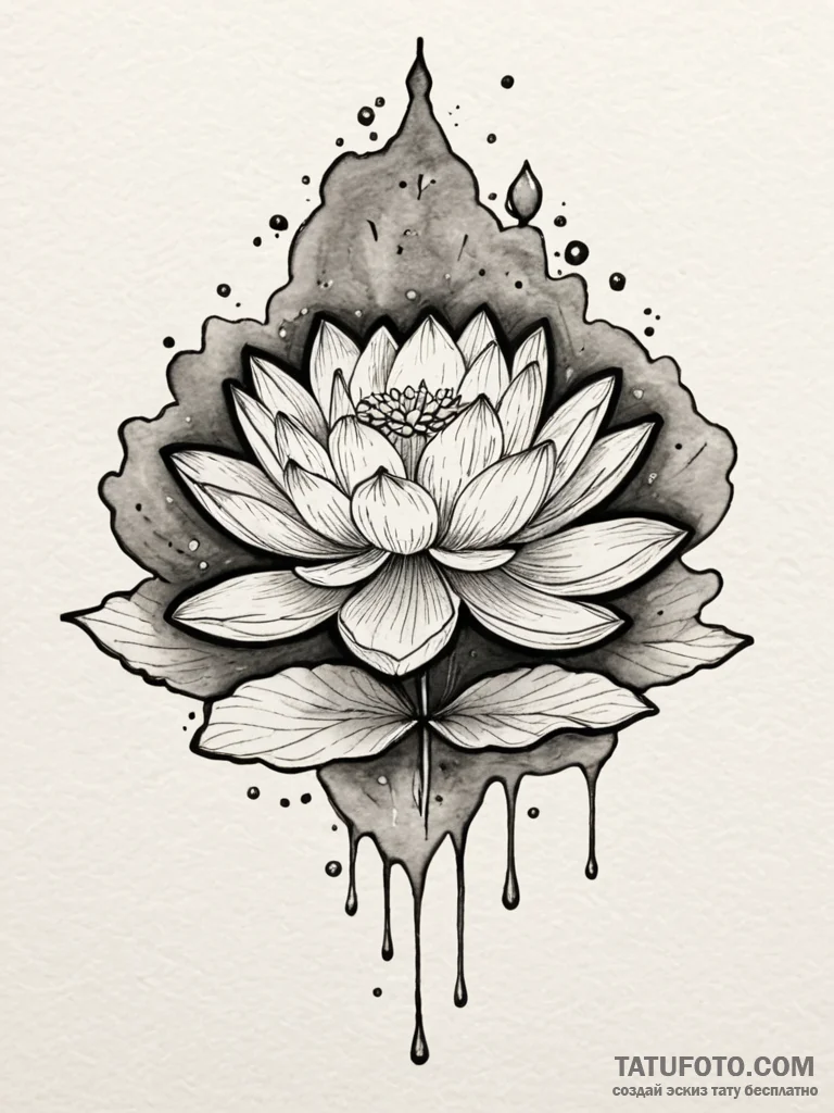 Lotus flower growing in a pool of liquid moon... - эскиз тату (№1752597390_0, 15.07.2025 16:36) — Tatufoto.com