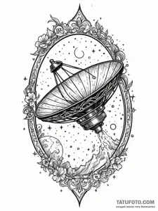 Decaying satellite dish aimed at a black star... - эскиз тату (№1752597474_0, 15.07.2025 16:37) — Tatufoto.com