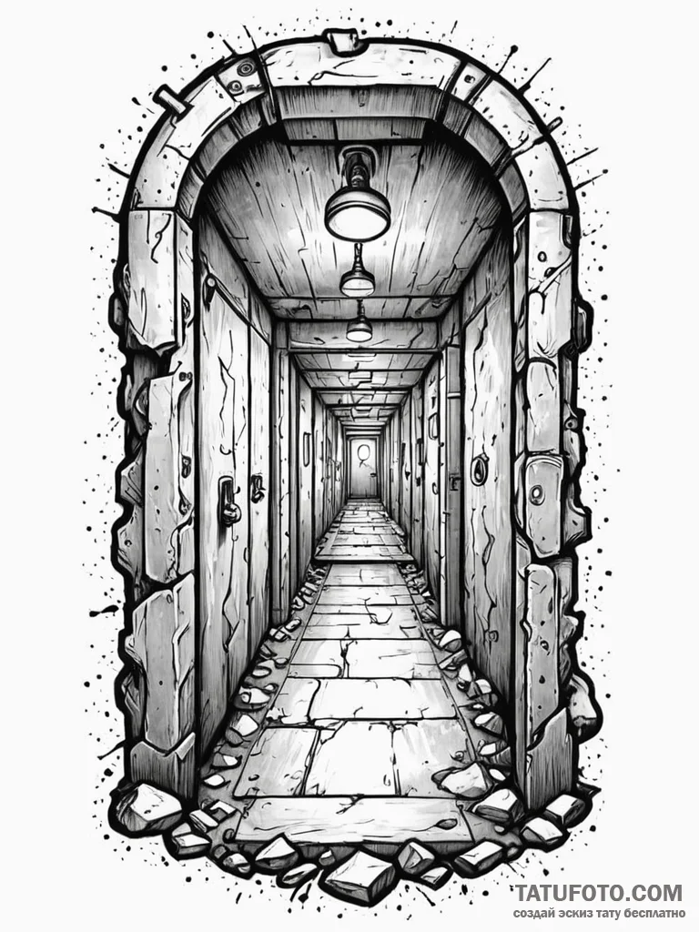 Underground bunker door, sealed and rusted, t... - эскиз тату (№1752597558_0, 15.07.2025 16:39) — Tatufoto.com