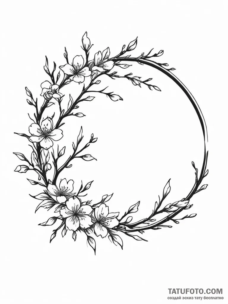 Cherry blossom branch forming a perfect circl... - эскиз тату (№1752597642_0, 15.07.2025 16:40) — Tatufoto.com