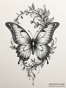 Ashen butterfly caught in thorned vines, tatt... - эскиз тату (№1752597892_0, 15.07.2025 16:44) — Tatufoto.com