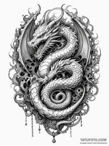 Abyssal dragon chained to ruins, tattoo sketc... - эскиз тату (№1752598062_0, 15.07.2025 16:47) — Tatufoto.com