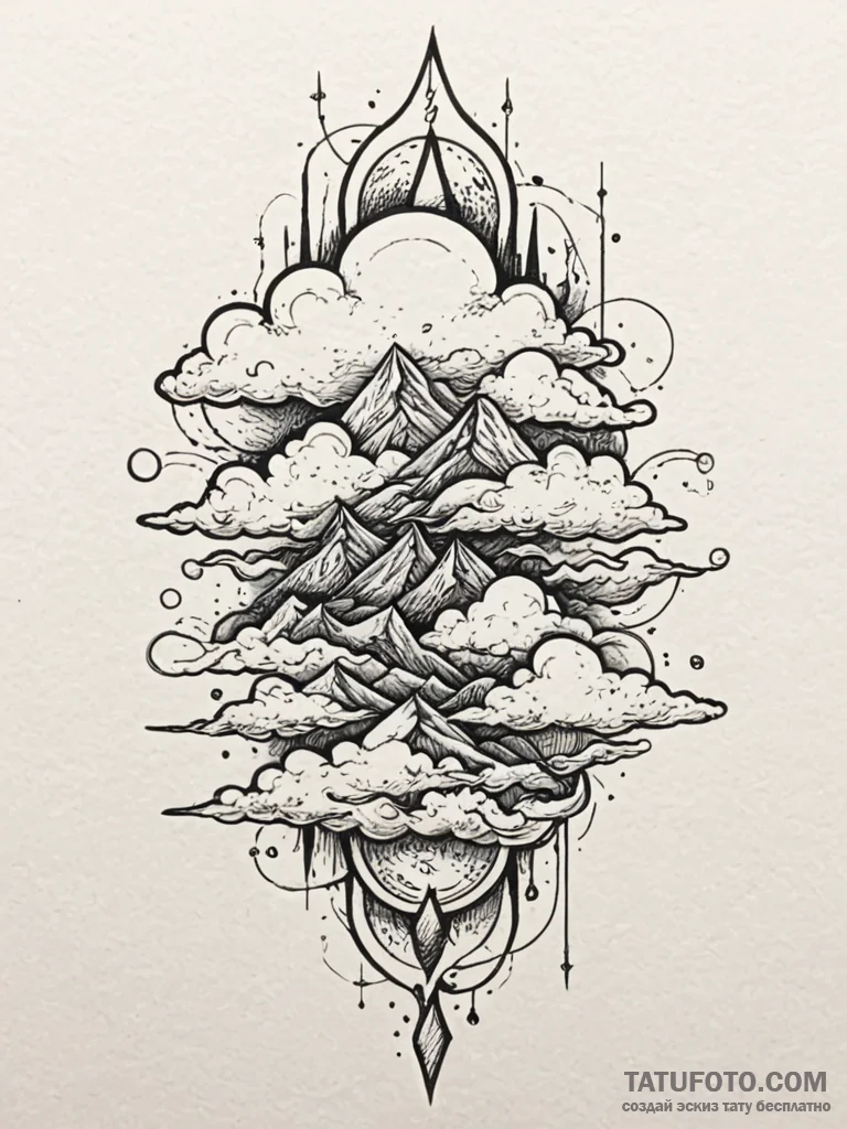Clouds, tattoo drawing outline, moderately de... - эскиз тату (№1752598324_0, 15.07.2025 16:52) — Tatufoto.com