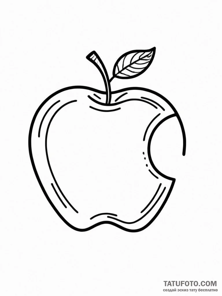 Apple, tattoo drawing outline, on a clean whi... - эскиз тату (№1752598759_0, 15.07.2025 16:59) — Tatufoto.com