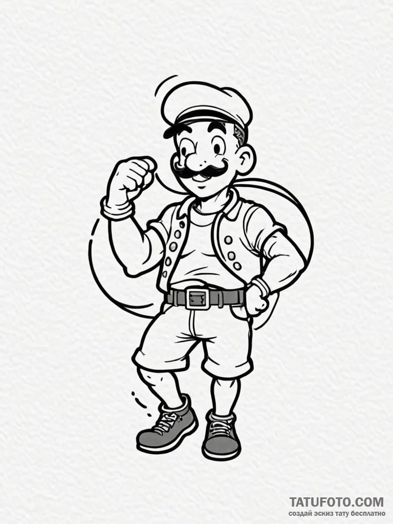 Popeye the sailor, tattoo drawing outline, mi... - эскиз тату (№1752610455_0, 15.07.2025 20:14) — Tatufoto.com