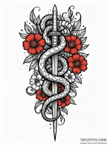 Dagger with a serpent coiled around its blade... - эскиз тату (№1752610540_0, 15.07.2025 20:15) — Tatufoto.com