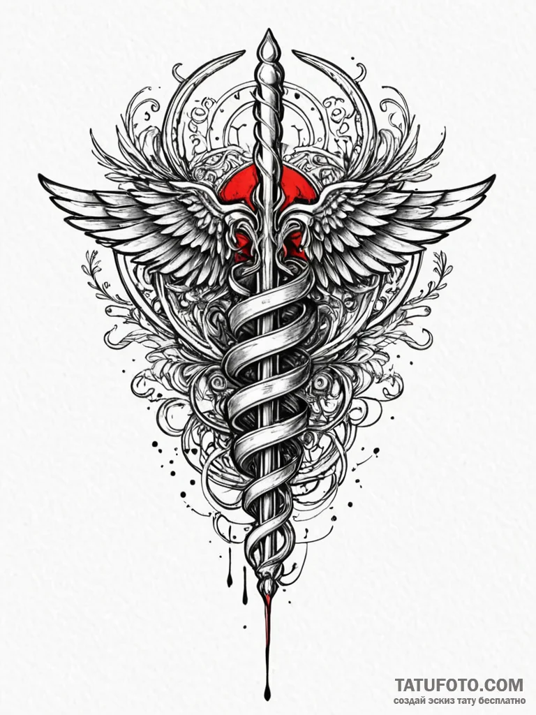 Caduceus, tattoo drawing outline, clear image... - эскиз тату (№1752610626_0, 15.07.2025 20:17) — Tatufoto.com