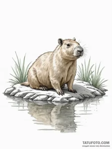 A capybara chilling in a hot spring - эскиз тату (№1752610798_0, 15.07.2025 20:19) — Tatufoto.com