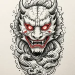 Lava cracking through stone mask, tattoo flas... - эскиз тату (№1752610883_0, 15.07.2025 20:21) — Tatufoto.com